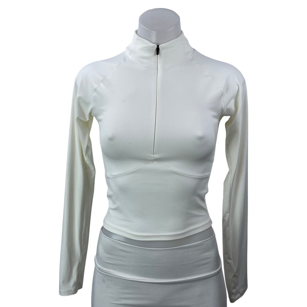 Varley Women's White Mock Neck Long Sleeve 1/2 Zip Athletic Crop Top Size S